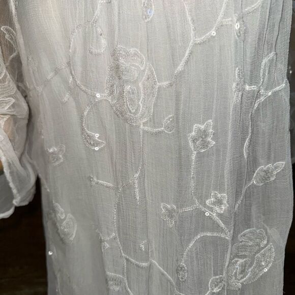 Belle France daisy chain cold shoulder silk blend sequin lined top sz L EUC - Picture 14 of 15